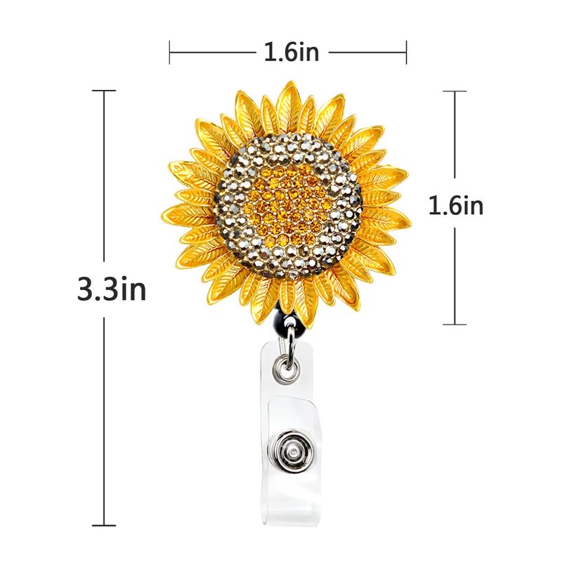 Ascrafter 2 Pack Golden Sunflower Badge Reel  Bling Crystal Retractable Badge Holder with Belt Clip  ID Card Holder for Women Nurse Teacher - Image 2